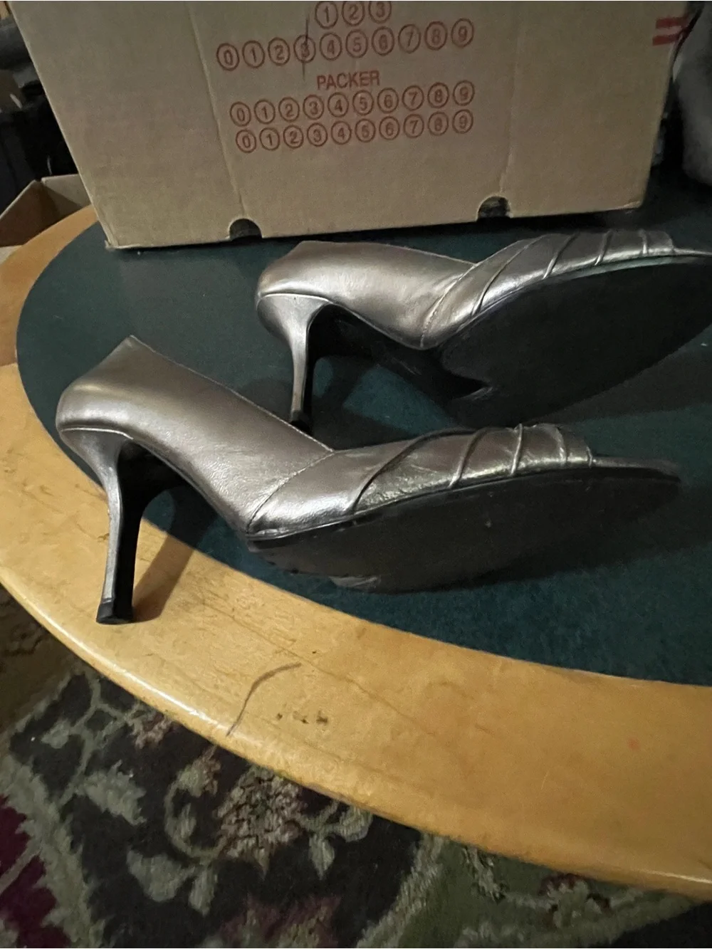 Women's Metallic Pewter Peep-Toe Heels 9M